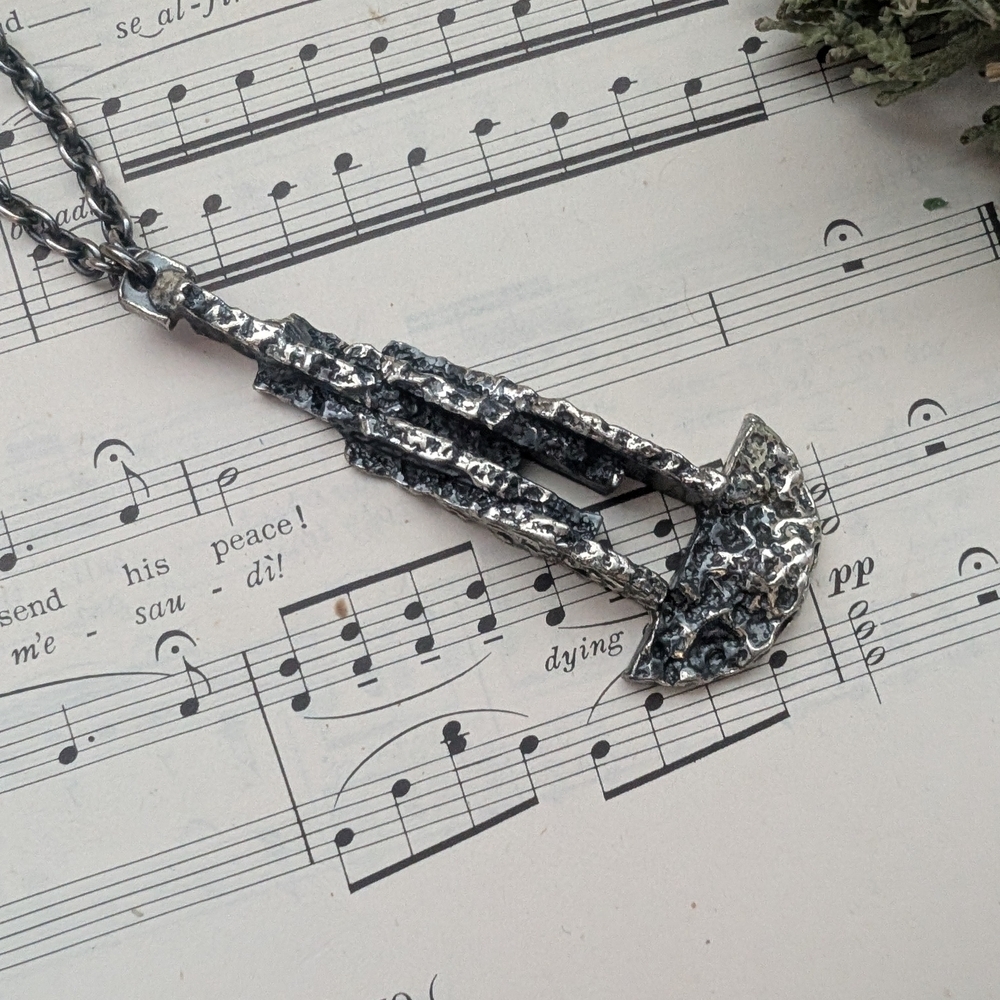 Vintage Brutalist Textured Silver Pendant Necklace